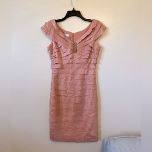 London Times Formal Rose Color Dress Layered Shimmer Size 4 New with Tags Lined